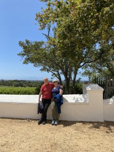 Llinos and Dylan in South Africa vineyard Kroot Constantia