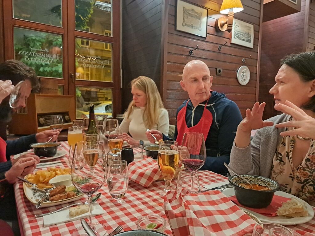 Group of people in a restaurant in Budapest.