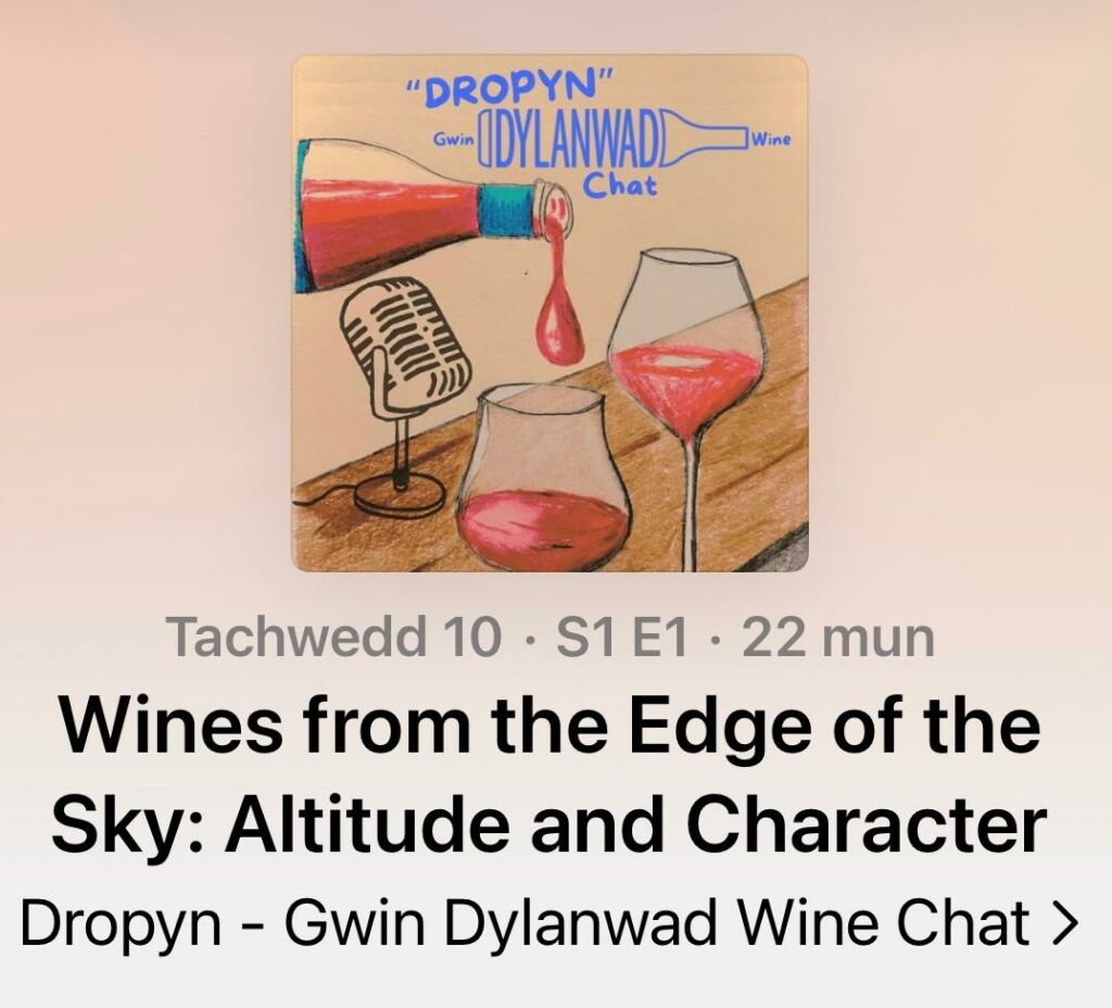 The cover picture for our podcast Dropyn. It shows a glass of wine and a bottle pouring out a drop.